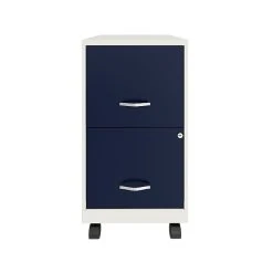 Space Solutions SOHO Smart File 2-Drawer Mobile File Cabinet, Letter Size, Lockable, 26.7"H X 18"D, Pearl White/Navy (25335)
