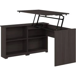 Bush Furniture Cabot 37-42"H Corner Adjustable Standing 3-Position Desk With Shelves, Heather Gray (WC31716)
