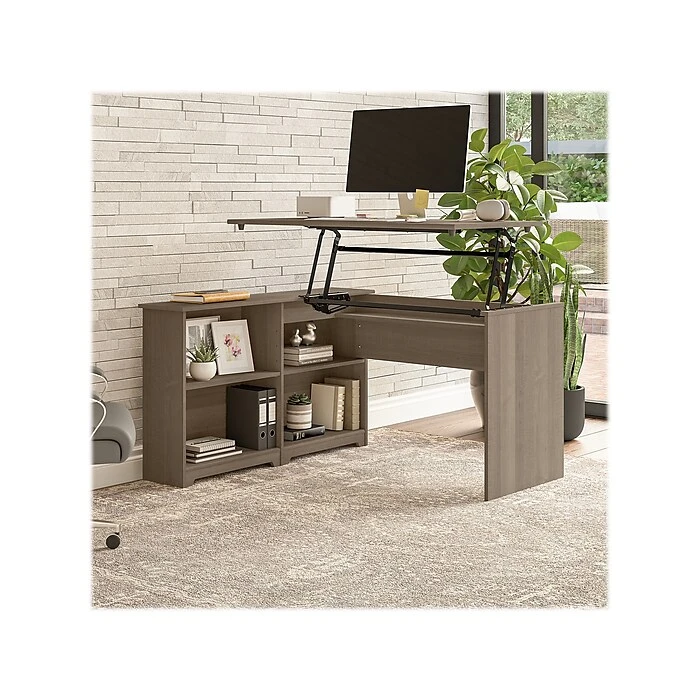 Bush Furniture Cabot 37-42"H Corner Adjustable Standing 3-Position Desk With Shelves, Ash Gray (WC31216) 2 Bush Furniture Cabot 37-42"H Corner Adjustable Standing 3-Position Desk With Shelves, Ash Gray (WC31216) - Image 2
