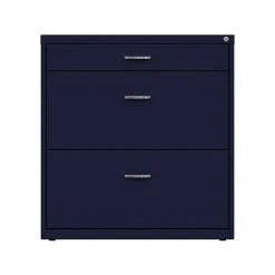 Space Solutions 3-Drawer Lateral File Cabinet, Letter/Legal Size, Lockable, 31.88"H X 30"W X 17.63"D, Navy (25073)