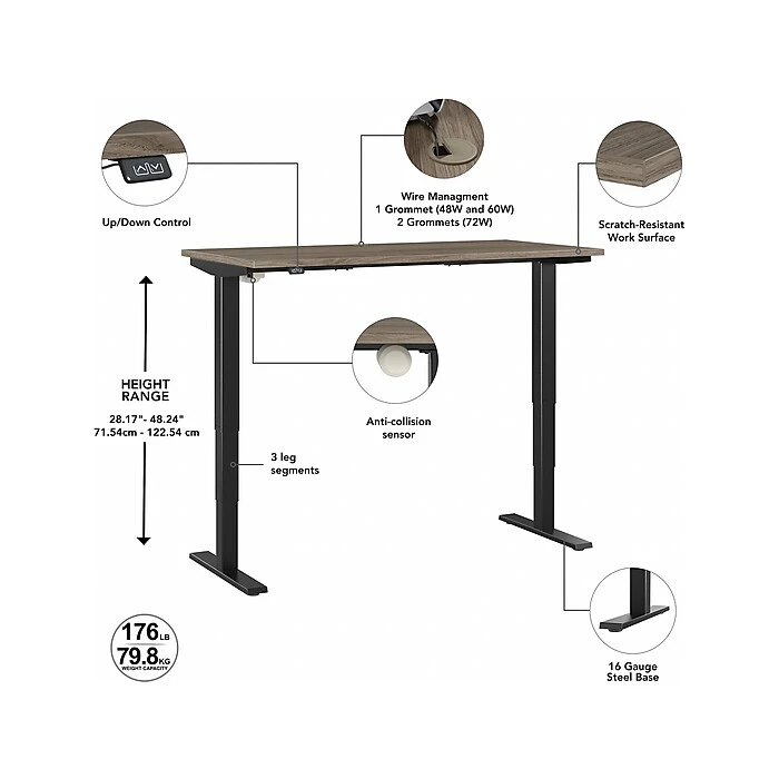 Bush Business Furniture Move 40 28"-48"H Electric Adjustable Standing Desk, Modern Hickory/Black (M4S7230MHBK) 3 Bush Business Furniture Move 40 28"-48"H Electric Adjustable Standing Desk, Modern Hickory/Black (M4S7230MHBK) - Image 3