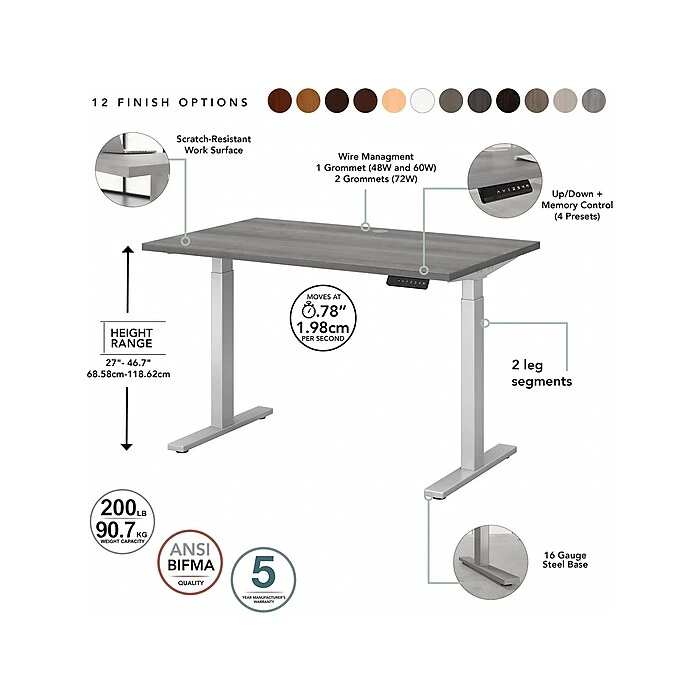Bush Business Furniture Move 60 Series 27"-47"H Adjustable Standing Desk, Platinum Gray/Cool Gray Metallic (M6S6030PGSK) 3 Bush Business Furniture Move 60 Series 27"-47"H Adjustable Standing Desk, Platinum Gray/Cool Gray Metallic (M6S6030PGSK) - Image 3