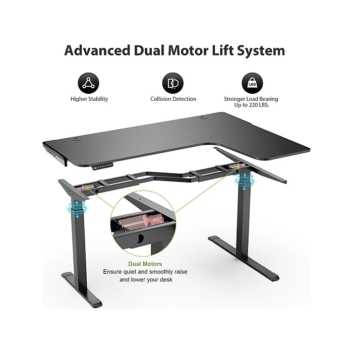 Eureka Ergonomic 30"-48"H L-Shaped Adjustable Standing Desk, Black (ED1875-BK) 4 Eureka Ergonomic 30"-48"H L-Shaped Adjustable Standing Desk, Black (ED1875-BK) - Image 4
