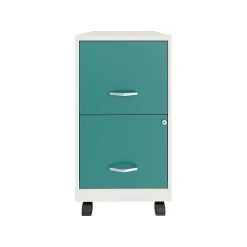 Space Solutions SOHO Smart File 2-Drawer File Cabinet, Letter Size, Lockable, 18"D, Pearl White/Teal (25333)