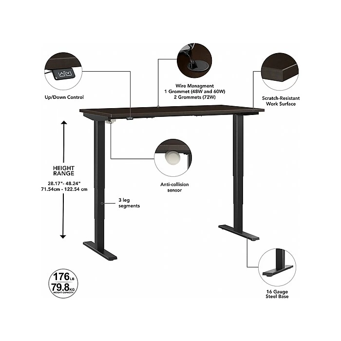 Bush Business Furniture Move 40 28"-48"H Electric Adjustable Standing Desk, Mocha Cherry/Black (M4S4824MRBK) 3 Bush Business Furniture Move 40 28"-48"H Electric Adjustable Standing Desk, Mocha Cherry/Black (M4S4824MRBK) - Image 3