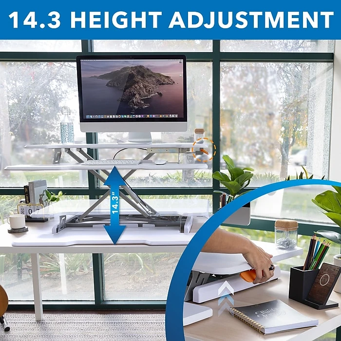 Mount-It! 5"-19"H Adjustable Standing Extra-Wide Desk Converter, White (MI-15005) 6 Mount-It! 5"-19"H Adjustable Standing Extra-Wide Desk Converter, White (MI-15005) - Image 6