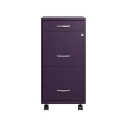 Space Solutions SOHO Organizer 3-Drawer Mobile File Cabinet, Letter Size, Lockable, 29.52"H X 18"D, Midnight Purple (25285)