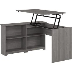 Bush Furniture Cabot 37-42"H Corner Adjustable Standing 3-Position Desk With Shelves, Modern Gray (WC31316)