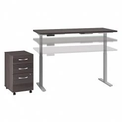 Staples Department Store 23 Bush Business Furniture Move 60 Series 27''-47'' Adjustable Standing Desk W/ Storage, Storm Gray/Cool Gray Metallic (M6S011SGSU)