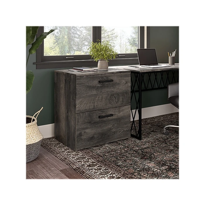 Kathy Ireland® Home By Bush Furniture City Park Lateral File Cabinet, Letter/Legal, 30"H, Dark Gray Hickory (CPF127GH-03) 2 Kathy Ireland® Home By Bush Furniture City Park Lateral File Cabinet, Letter/Legal, 30"H, Dark Gray Hickory (CPF127GH-03) - Image 2