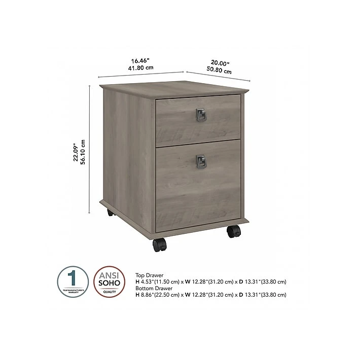 Bush Furniture Homestead 2-Drawer Mobile File Cabinet, Letter/Legal Size, 22.09"H X 16.46"W X 20"D, Driftwood Gray (HOF117DG-03) 4 Bush Furniture Homestead 2-Drawer Mobile File Cabinet, Letter/Legal Size, 22.09"H X 16.46"W X 20"D, Driftwood Gray (HOF117DG-03) - Image 4