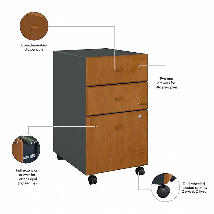 Bush Business Furniture Cubix 3 Drawer Mobile File Cabinet, Natural Cherry/Slate (WC57453PSU) 3 Bush Business Furniture Cubix 3 Drawer Mobile File Cabinet, Natural Cherry/Slate (WC57453PSU) - Image 3