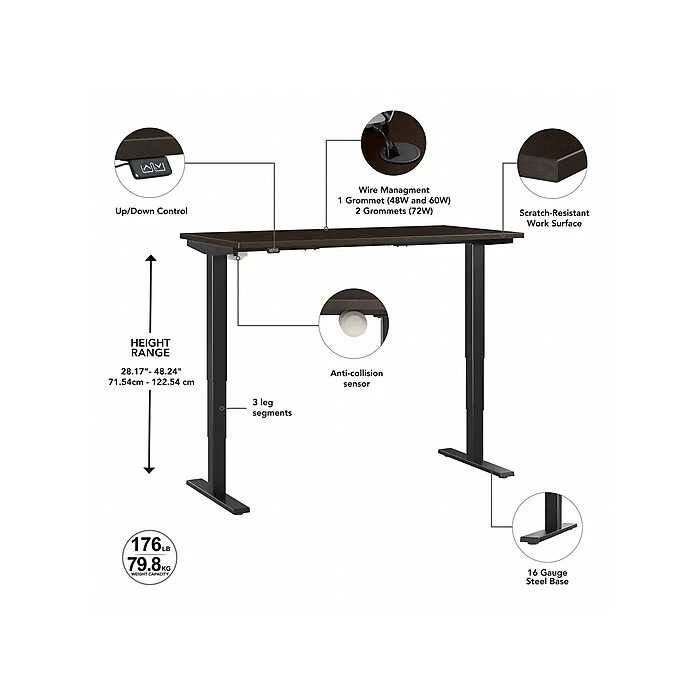 Bush Business Furniture Move 40 28"-48" Adjustable Standing Desk, Mocha Cherry/Black (M4S6030MRBK) 3 Bush Business Furniture Move 40 28"-48" Adjustable Standing Desk, Mocha Cherry/Black (M4S6030MRBK) - Image 3
