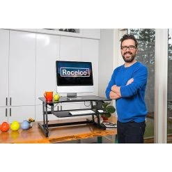 Rocelco 32" Height Adjustable Standing Desk Converter With Anti Fatigue Mat Bundle, Black (R ADRB-MAFM) -Staples Department Store E88FC70A 0D1A 4DE0 BDABAA2981A8FFA0 sc7