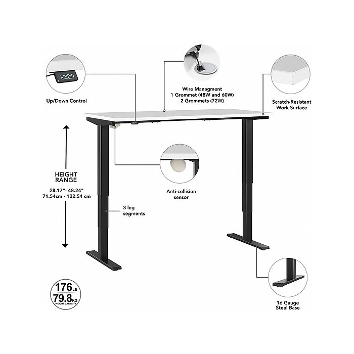 Bush Business Furniture Move 40 28"-48"H Electric Adjustable Standing Desk, White/Black (M4S4830WHBK) 3 Bush Business Furniture Move 40 28"-48"H Electric Adjustable Standing Desk, White/Black (M4S4830WHBK) - Image 3