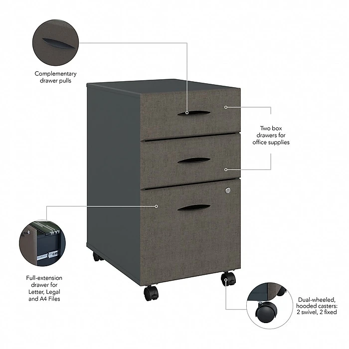 Bush Business Furniture Cubix 3 Drawer Mobile File Cabinet, Slate (WC84853PSU) 3 Bush Business Furniture Cubix 3 Drawer Mobile File Cabinet, Slate (WC84853PSU) - Image 3