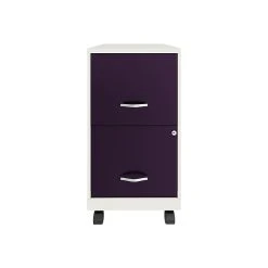 Space Solutions SOHO Smart File 2-Drawer Mobile File Cabinet, Letter Size, Lockable, White/Purple (25336)