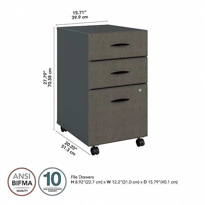 Bush Business Furniture Cubix 3 Drawer Mobile File Cabinet, Slate (WC84853PSU) 4 Bush Business Furniture Cubix 3 Drawer Mobile File Cabinet, Slate (WC84853PSU) - Image 4