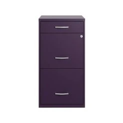 Space Solutions SOHO Organizer 3-Drawer Vertical File Cabinet, Letter Size, Lockable, 27.32"H X 18"D, Midnight Purple (25281)