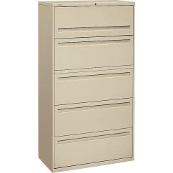 HON Brigade 700 Series 5-Drawer Lateral File Cabinet, Locking, Letter/Legal, Putty, 36" (HON-785LL)