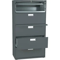 HON® Brigade 600 Series Lateral File Cabinet, A4/Legal/Letter, 5-Drawer, Charcoal, 19 1/4"D (685LS)