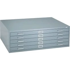 Safco® Versatile Steel Flat Files, 5-Drawers: 43x32", 16-1/2Hx46-3/8Wx35-3/8"D, Grey