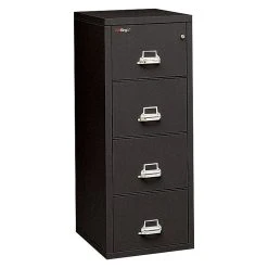 FireKing 2-Hour 4-Drawer Fire Resistant Vertical File Cabinet, Legal Size, Inside Delivery, Black
