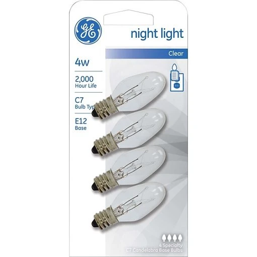 4 Watt GE® Nightlight Clear C7 Lightbulb, White 5 4 Watt GE® Nightlight Clear C7 Lightbulb, White -Staples Department Store s0767391 sc7