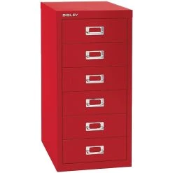 Bisley Six Drawer Steel Multidrawer File Cabinet, Red, Letter/A4 (MD6-RD)