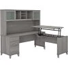 Bush Furniture Somerset 35"-41" Adjustable Desk With Hutch, Platinum Gray (SET015PG)