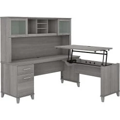Bush Furniture Somerset 35"-41" Adjustable Desk With Hutch, Platinum Gray (SET015PG)