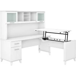 Bush Furniture Somerset 35"-41" Adjustable Desk With Hutch, White (SET015WH)