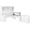 Bush Furniture Somerset 72"W 3-Position Sit To Stand L-Shaped Desk With Hutch And File Cabinet, White (SET016WH)