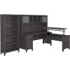 Bush Furniture Somerset 72W 3 Position Sit To Stand L Shaped Desk With Hutch And Bookcase, Storm Gray (SET017SG)