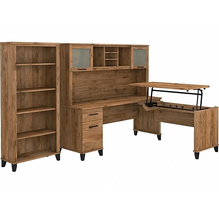Bush Furniture Somerset Office Desk With 35"41" Adjustable Return, Hutch, And Bookcase, Fresh