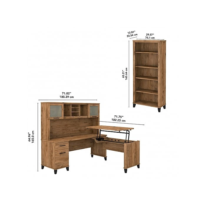 Bush Furniture Somerset Office Desk With 35"-41" Adjustable Return, Hutch, And Bookcase, Fresh Walnut (SET017FW) 5 Bush Furniture Somerset Office Desk With 35"-41" Adjustable Return, Hutch, And Bookcase, Fresh Walnut (SET017FW) - Image 5