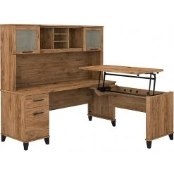 Bush Furniture Somerset Office Desk With 35"-41" Adjustable Return And Hutch, Fresh Walnut (SET015FW)