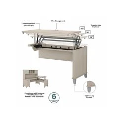 Bush Furniture Somerset Office Desk With 35"-41" Adjustable Return, Hutch, And File Cabinet, Sand Oak (SET016SO) -Staples Department Store sp108409507 sc7