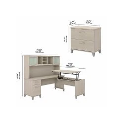 Bush Furniture Somerset Office Desk With 35"-41" Adjustable Return, Hutch, And File Cabinet, Sand Oak (SET016SO) -Staples Department Store sp108409508 sc7