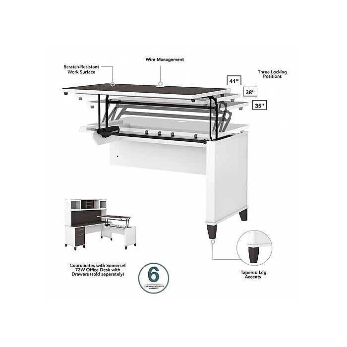Bush Furniture Somerset Office Desk With 35"-41" Adjustable Return, Hutch, And File Cabinet, Storm Gray/White (SET016SGWH) 4 Bush Furniture Somerset Office Desk With 35"-41" Adjustable Return, Hutch, And File Cabinet, Storm Gray/White (SET016SGWH) - Image 4