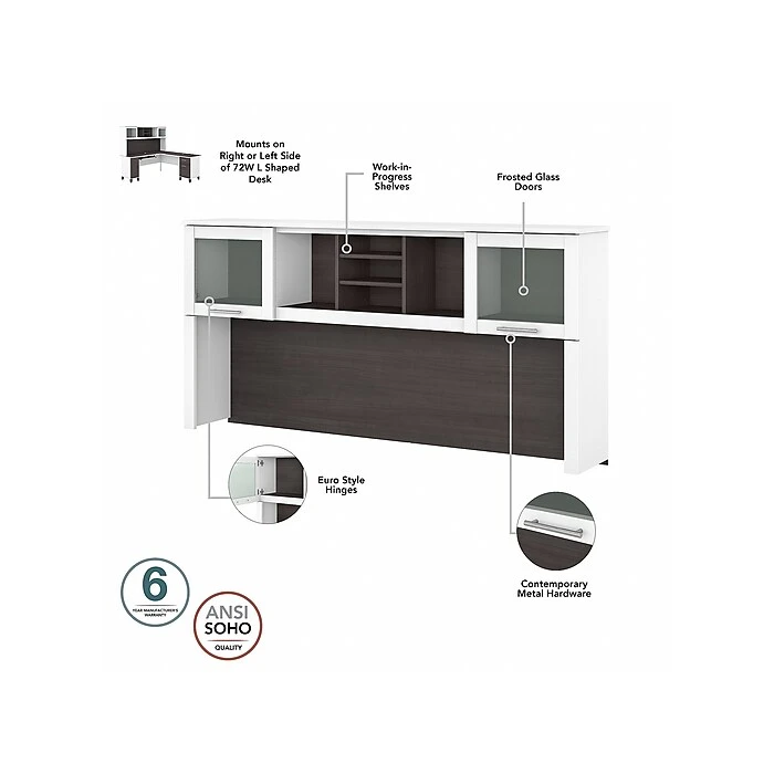 Bush Furniture Somerset Office Desk With 35"-41" Adjustable Return, Hutch, And File Cabinet, Storm Gray/White (SET016SGWH) 6 Bush Furniture Somerset Office Desk With 35"-41" Adjustable Return, Hutch, And File Cabinet, Storm Gray/White (SET016SGWH) - Image 6