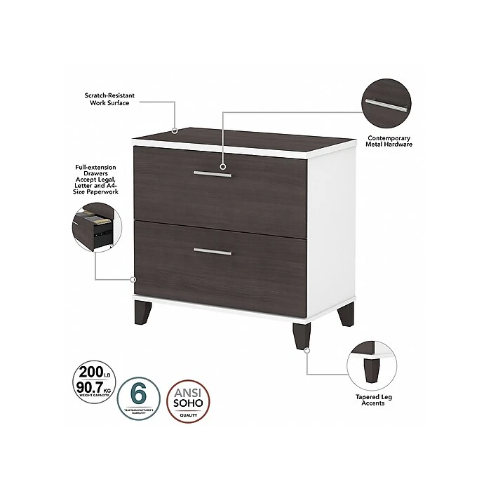 Bush Furniture Somerset Office Desk With 35"-41" Adjustable Return, Hutch, And File Cabinet, Storm Gray/White (SET016SGWH) 7 Bush Furniture Somerset Office Desk With 35"-41" Adjustable Return, Hutch, And File Cabinet, Storm Gray/White (SET016SGWH) - Image 7