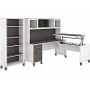 Bush Furniture Somerset Office Desk With 35"-41" Adjustable Return, Hutch, And Bookcase, Storm Gray/White (SET017SGWH)