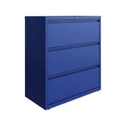 Hirsh HL10000 Series 3-Drawer Lateral File Cabinet, Locking, Letter/Legal, Classic Blue, 36" (24254)