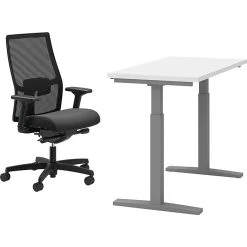 HON Coze 26"-44" Adjustable Desk With Ignition Task Chair, Designer White/Silver/Black (HCZ48DWHIGNCU10)
