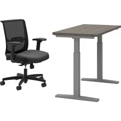 HON Coze 26"-44" Adjustable Desk With Convergence Task Chair, Florence Walnut/Silver/Black (HCZ48FWHCNVCU10)