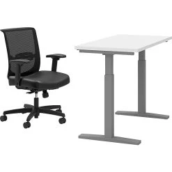 HON Coze 26"-44" Adjustable Desk With Convergence Task Chair, Designer White/Silver/Black (HCZ48DWHCNVUR10)