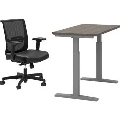 HON Coze 26"-44" Adjustable Desk With Convergence Task Chair, Florence Walnut/Silver/Black (HCZ48FWHCNVUR10)