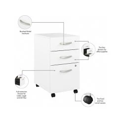 Bush Business Furniture Hybrid 3-Drawer Mobile File Cabinet, Letter/Legal, White, 20" (HYF216WHSU-Z) -Staples Department Store sp147696191 sc7