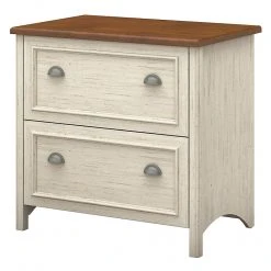 Bush Furniture Fairview 2 Drawer Lateral File Cabinet, Antique White And Tea Maple (WC53284T)
